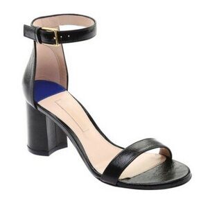 $495~STUART WEITZMAN~Crinkle Patent Leather Nudist 75 Block Heel Sandals~8/8.5
